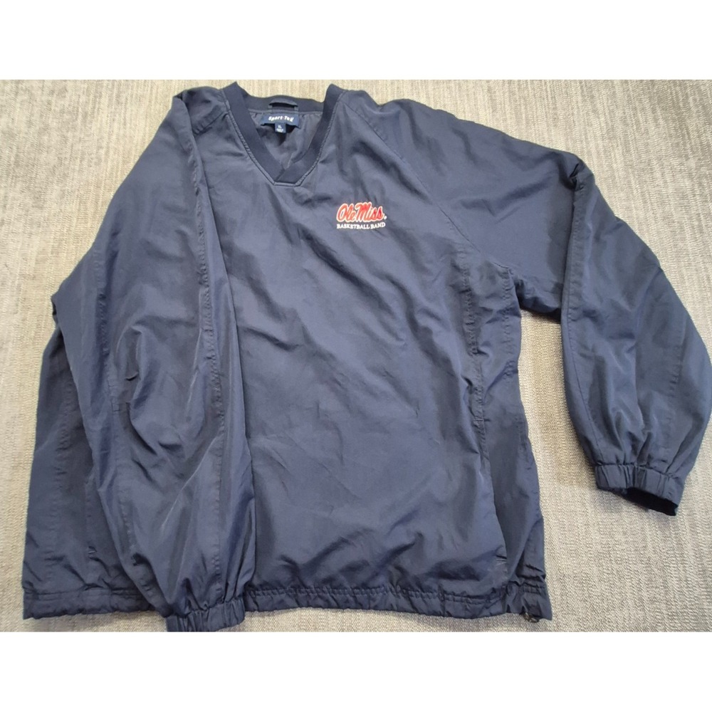 Ole Miss Rebels Basketball Band Sport Tec pullover wind jacket XL Blue lined